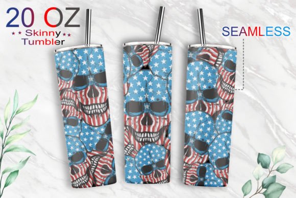 20oz Tumbler Skull Head USA Flag