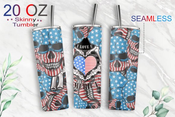 20oz Tumbler Skull USA Flag Colour