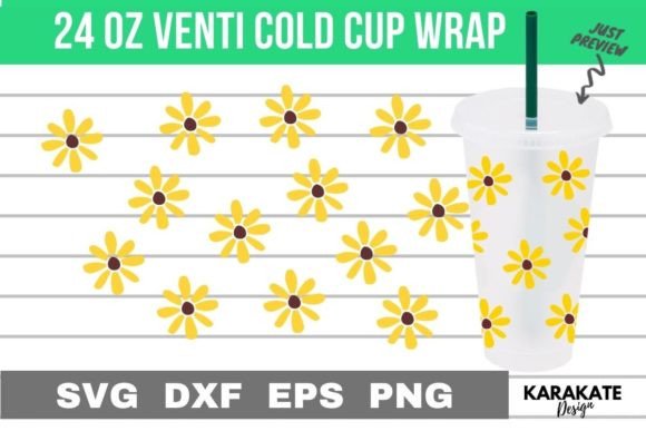 Drawn Sunflower 24 Oz Venti Cup Wrap