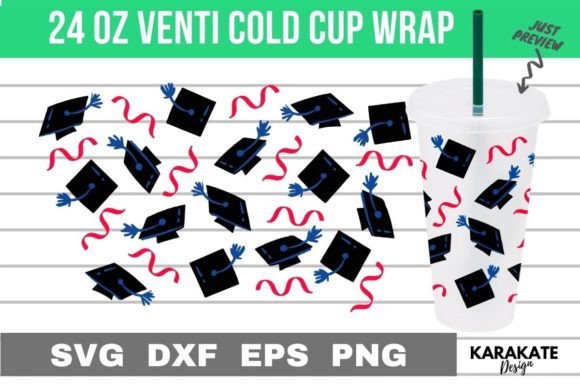 Graduation Cap, 24 Oz Venti Cup Wrap