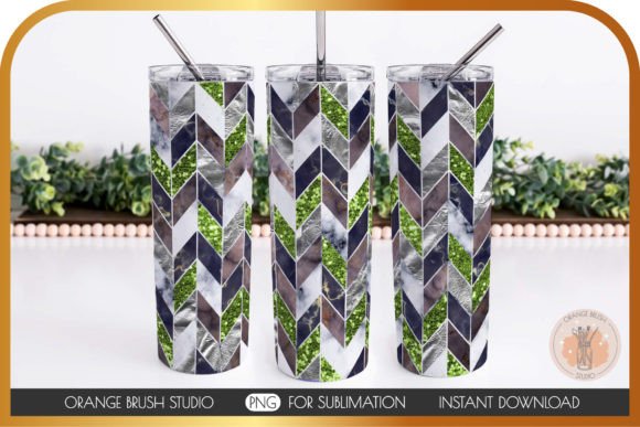 Green Tangram Skinny Tumbler Chevron PNG