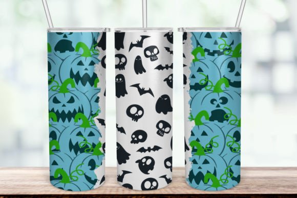 Halloween Pumpkin Ghost Tumbler Wrap PNG