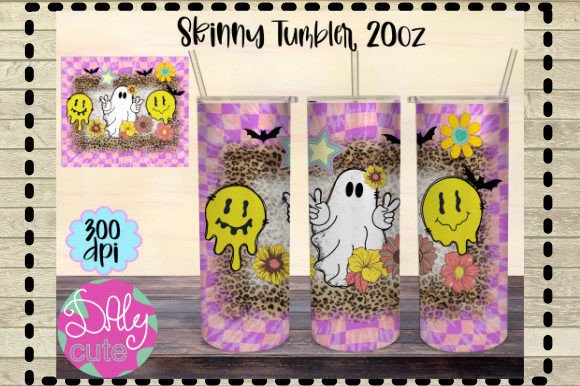 Pink Halloween Tumbler PNG, 20oz Retro