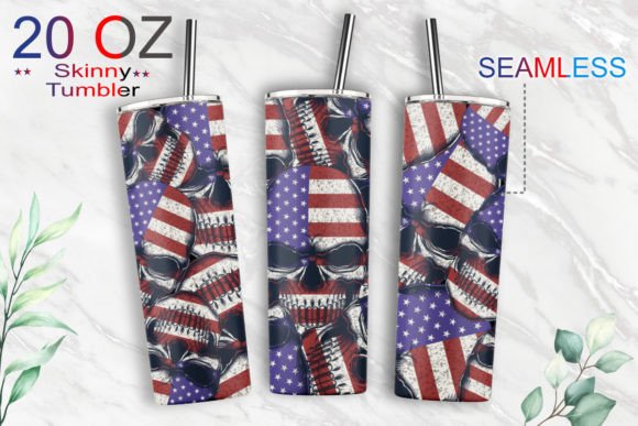 Skull Color America Flag 20oz Tumbler