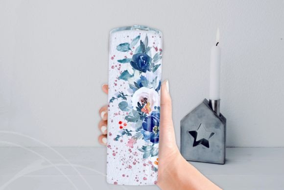 Tumbler Watercolor Navy and White Roses